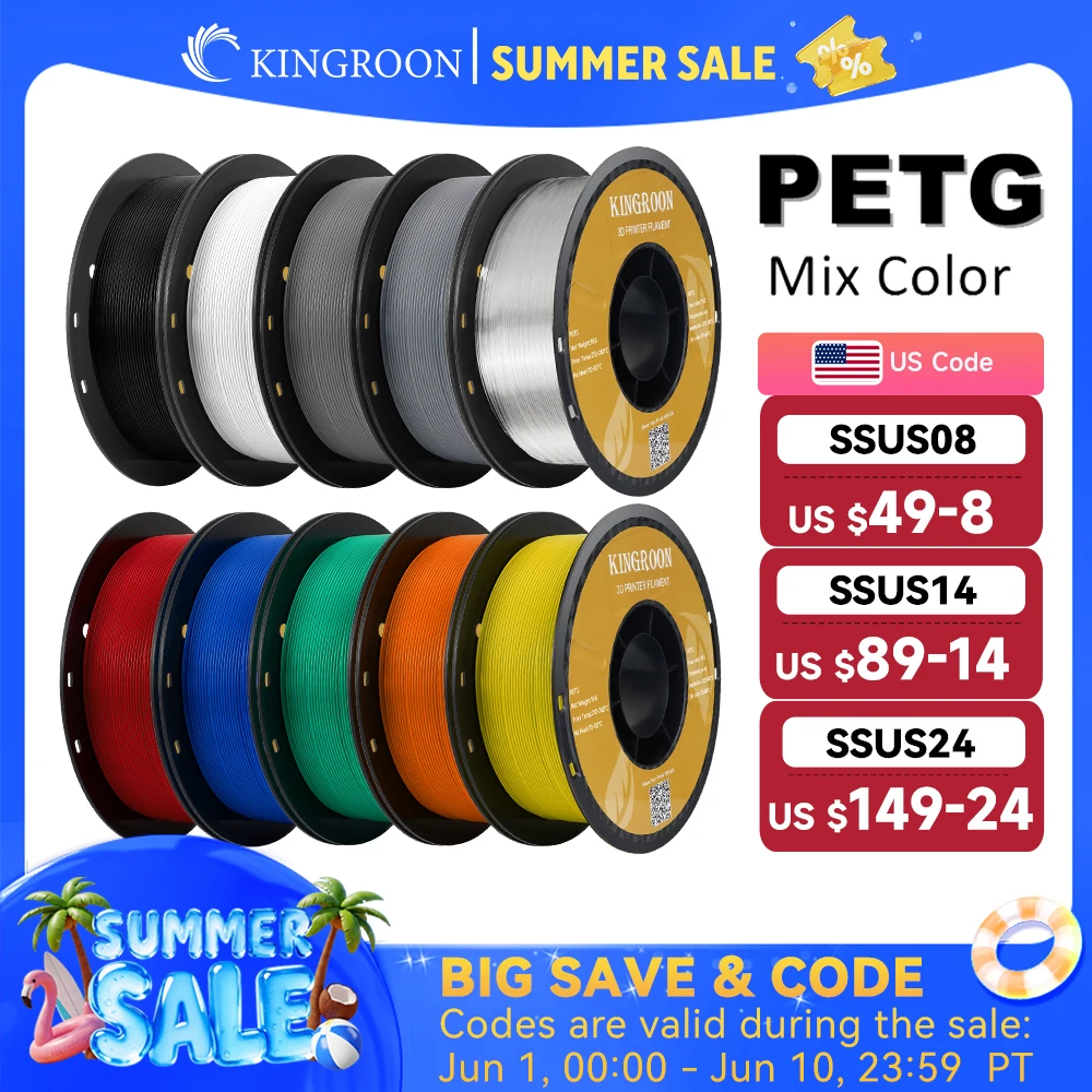 KINGROON PETG 3D Printer Filament 1.75mm 5KG 10KG Mix Color 3D Printing Material 1kg/roll  petg Plastic For FDM 3dprinter