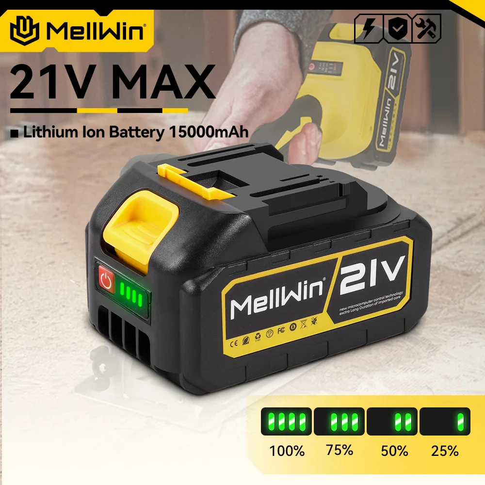 MELLWIN 21 V wiederaufladbarer Lithium-Akku, 15000 mAh Akku für Makita 18 V Akku, Pin, elektrische Bohrmaschine/Elektrowerkzeug – Detail 3