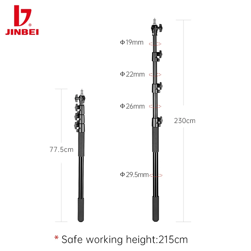 JINBEI HD-230 7.5ft / 230cm Handheld Portable Light Stand Boom Telescoping Outdoor Photography Monopod Aluminum Tripod for flash