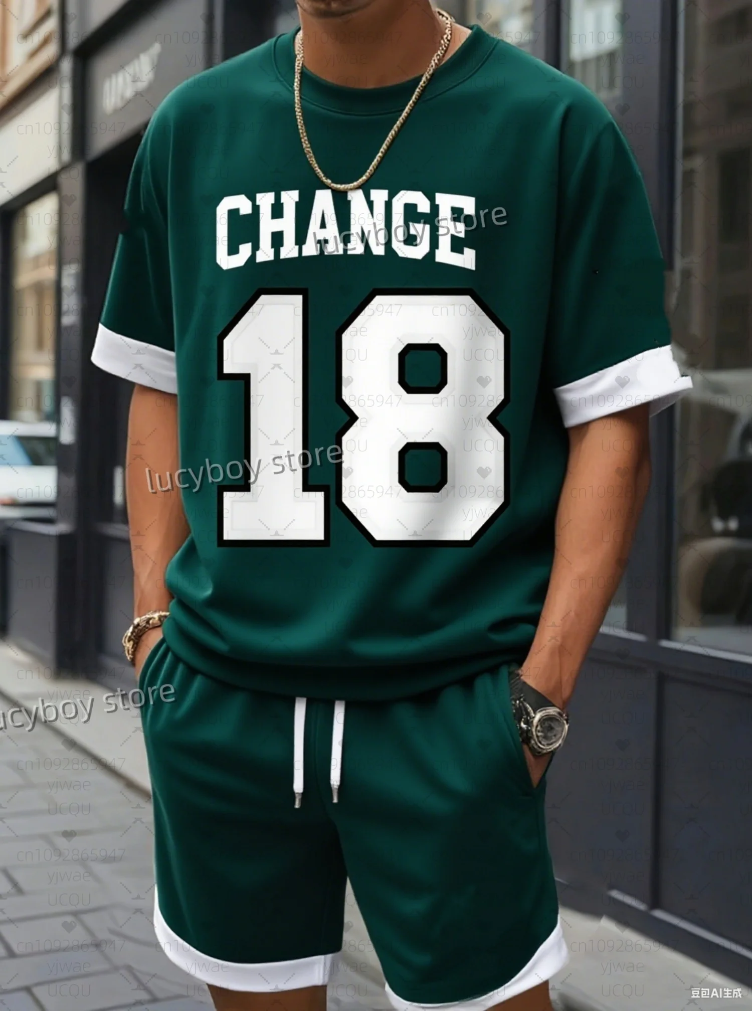 Hot Sell Men challenge no.18 Print  Short Sleeve graphic T-Shirt Shorts Set Adult  Jogging Plus Size Tracksuit 2 Piece Set