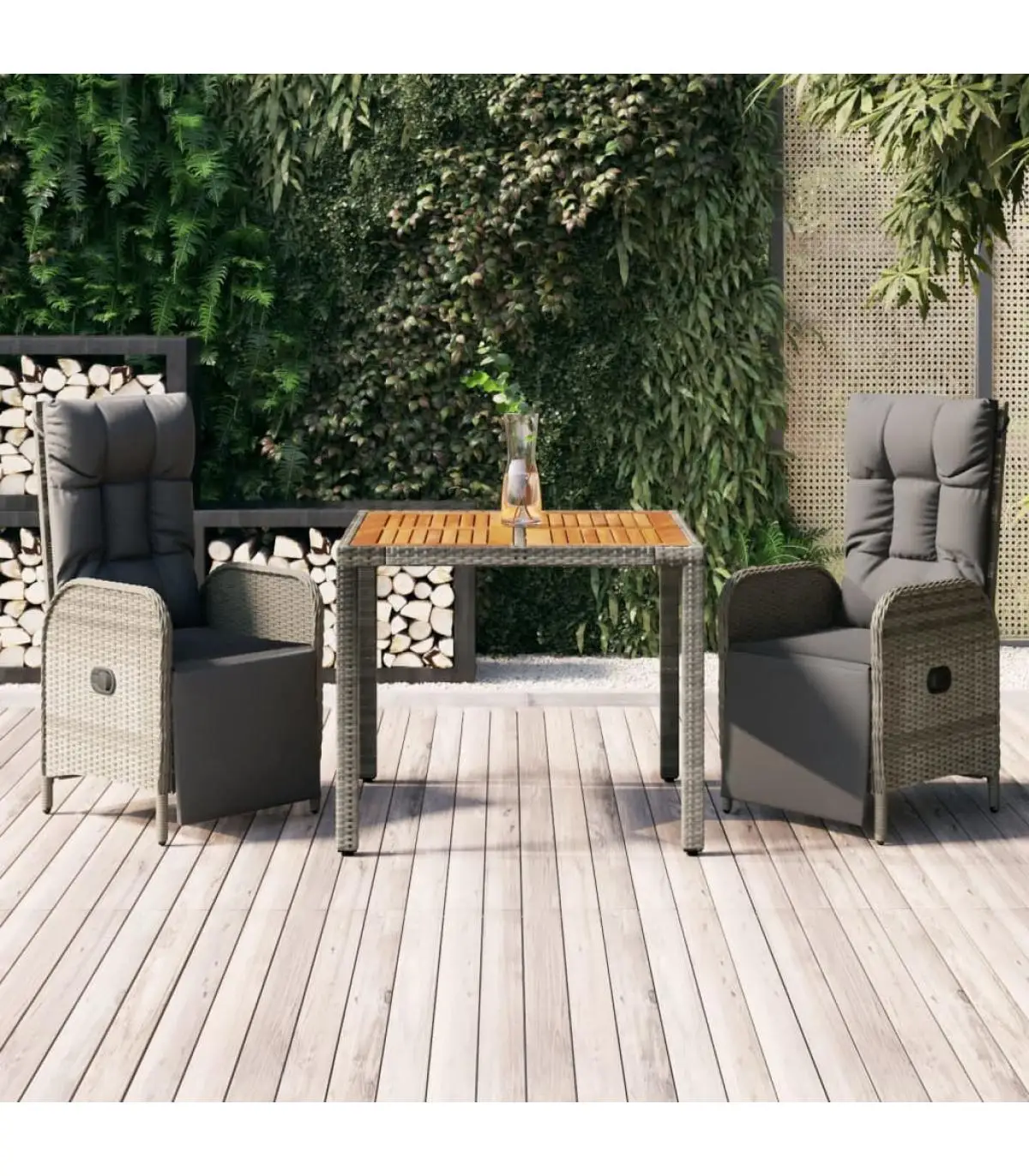 Garden sets garden dining room Set 3 pieces with gray synthetic rattan cushions