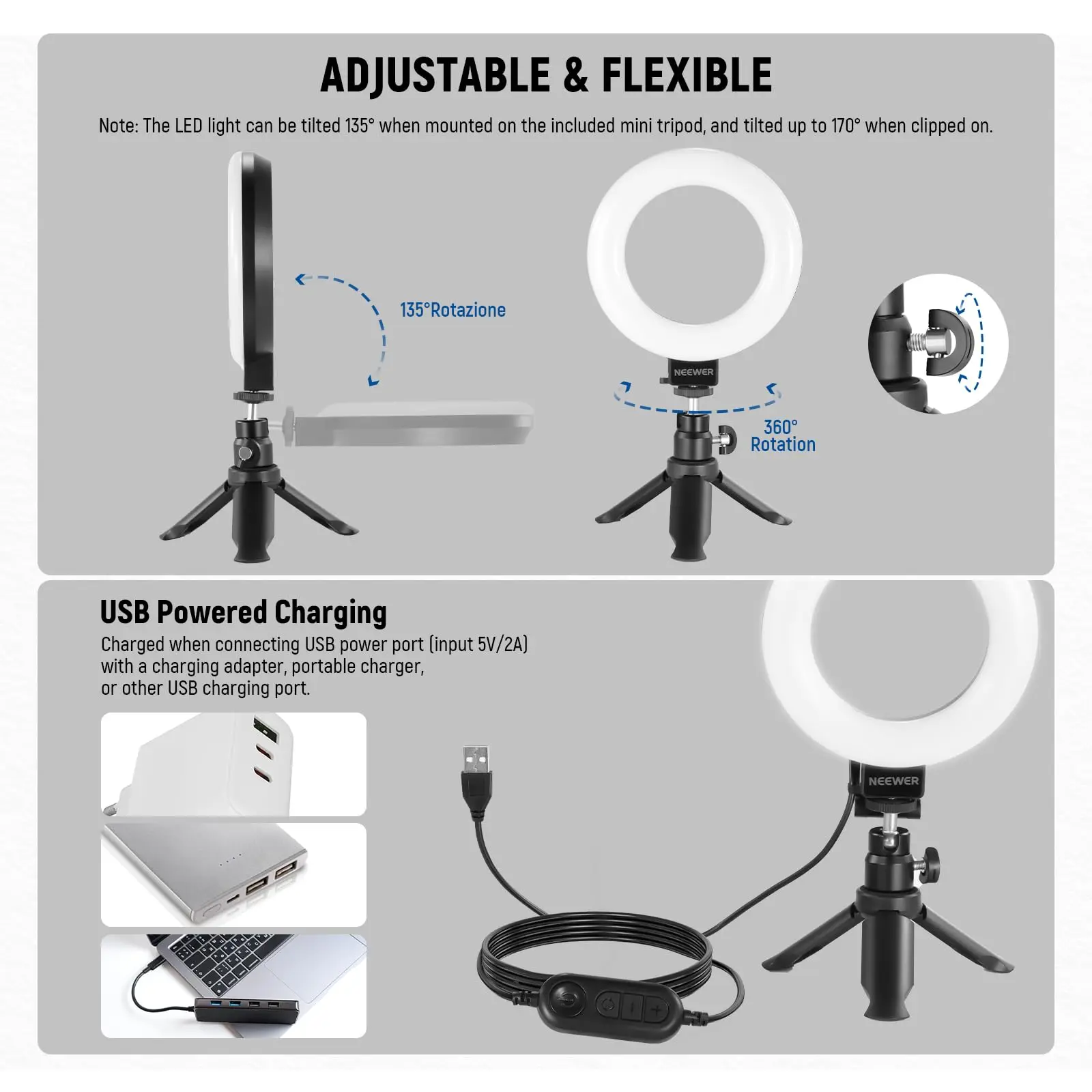 NEEWER BASICS 5-дюймовое двухцветное мини-кольцо для освещения видеоконференций, комплект освещения с зажимом и настольным штативом для монитора портативного компьютера