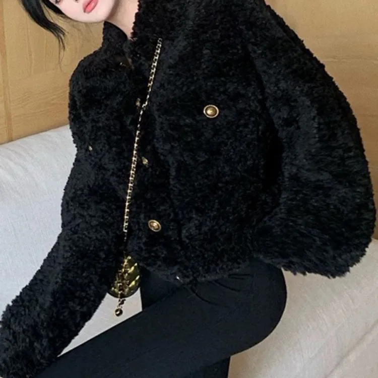 معطف نسائي من فرو الخروف، تصميم جديد للخريف والشتاء، أنيق وعصري، معطف صوفي كاجوال للنساء