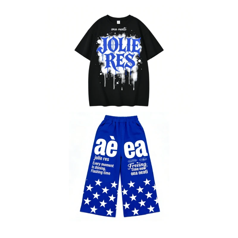 

Boys Kpop Jazz Dance Clothing Hip Hop Performance Set Summer Black Tops Baggy Pants Group Fashion Catwalk Show Street Wear Set