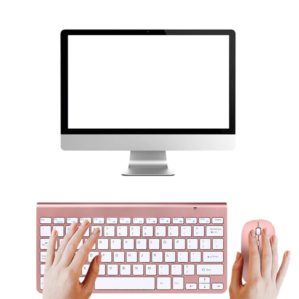

2.4G Mini Keyboard Wireless Keyboard Ultra-thin Keyboard with Mouse for Home Office (Rose Gold, Without )