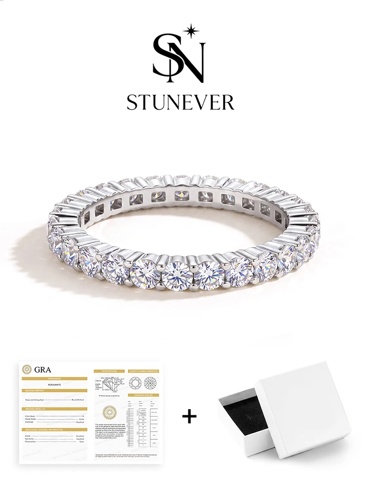 925 Sterling Silver Full Real Round Moissanite Diamond New Shiny Rings for Women Engagement Anniversary Fine Jewelry