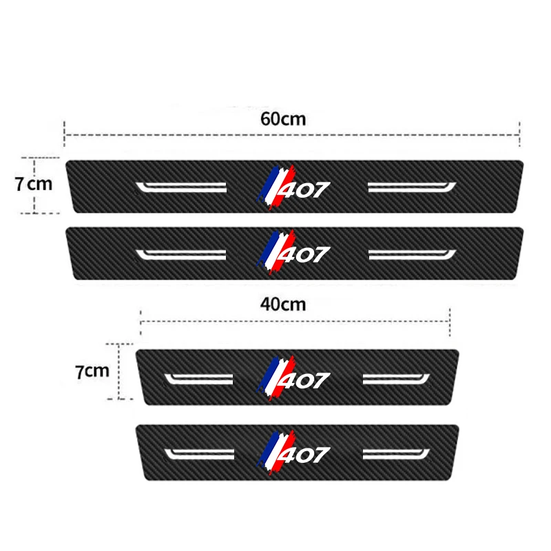 Autocollants de seuil de porte de voiture pour KIT 407, pare-chocs de coffre arrière, bande de protection en fibre de carbone, intérieur anti-rayures, autocollant durable