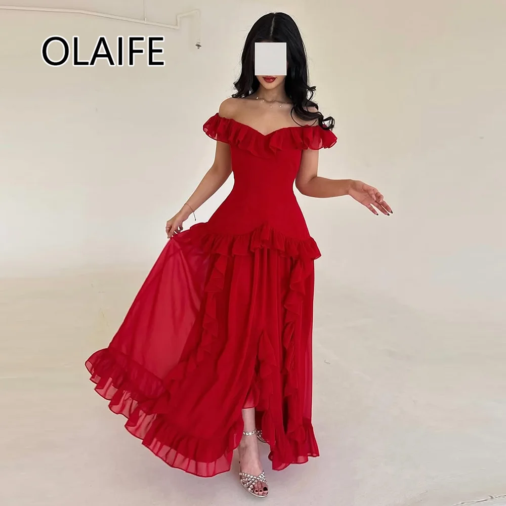 

Women's One Shoulder Tulle Ruffles Saudi Arab Dres with Court A-line Floor-Length Backelss Evening Gown فساتين سهرة Customized