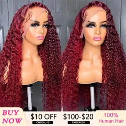 99J Burgundy 13x6 HD Deep Wave Lace Frontal Wigs Colored Curly Human Hair Wig Red Deep Wave 4x4 Lace Front Closure Wig 30 Inches