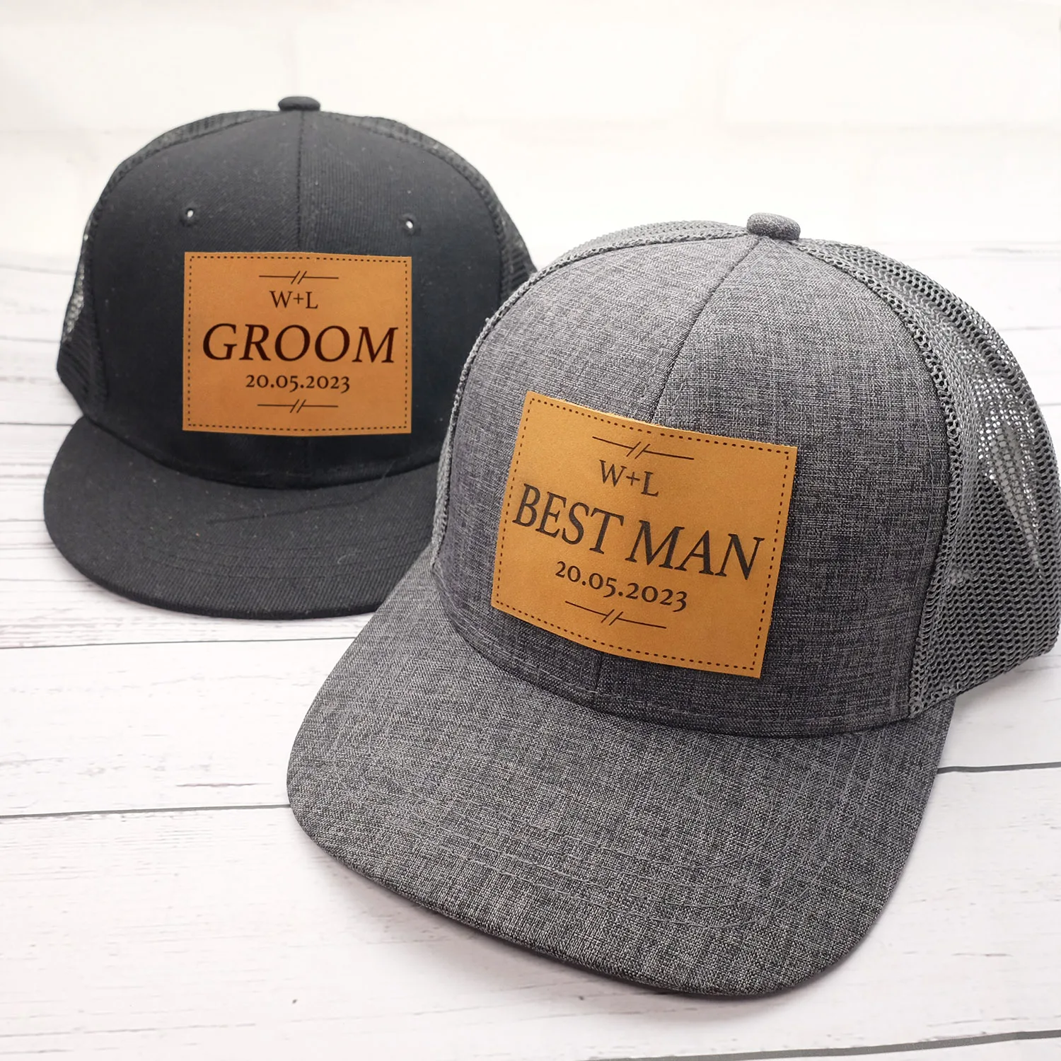 

Custom Trucker Leather Patch Hat Laser Engraved Cap Customized Trucker Hat Custom Hat for Him Father's Gift Groom Best Man Gift