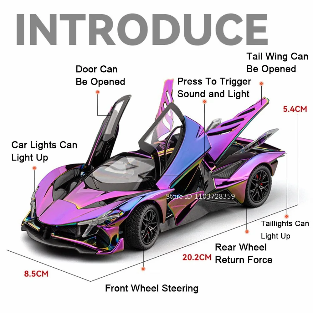 Apollo EVO – modèle de voiture de sport Miniature 1:24, jouets en alliage moulé sous pression, son et lumière, portes ouvertes, supercar, jouet, cadeaux pour enfants