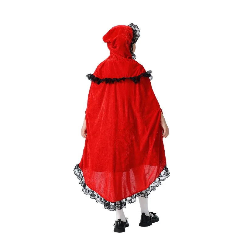 أزياء الهالوين للأطفال لعيد الميلاد ذات الرداء الأحمر الصغير وعباءة شال على الطراز الريفي للفتيات أزياء سندريلا التأثيرية