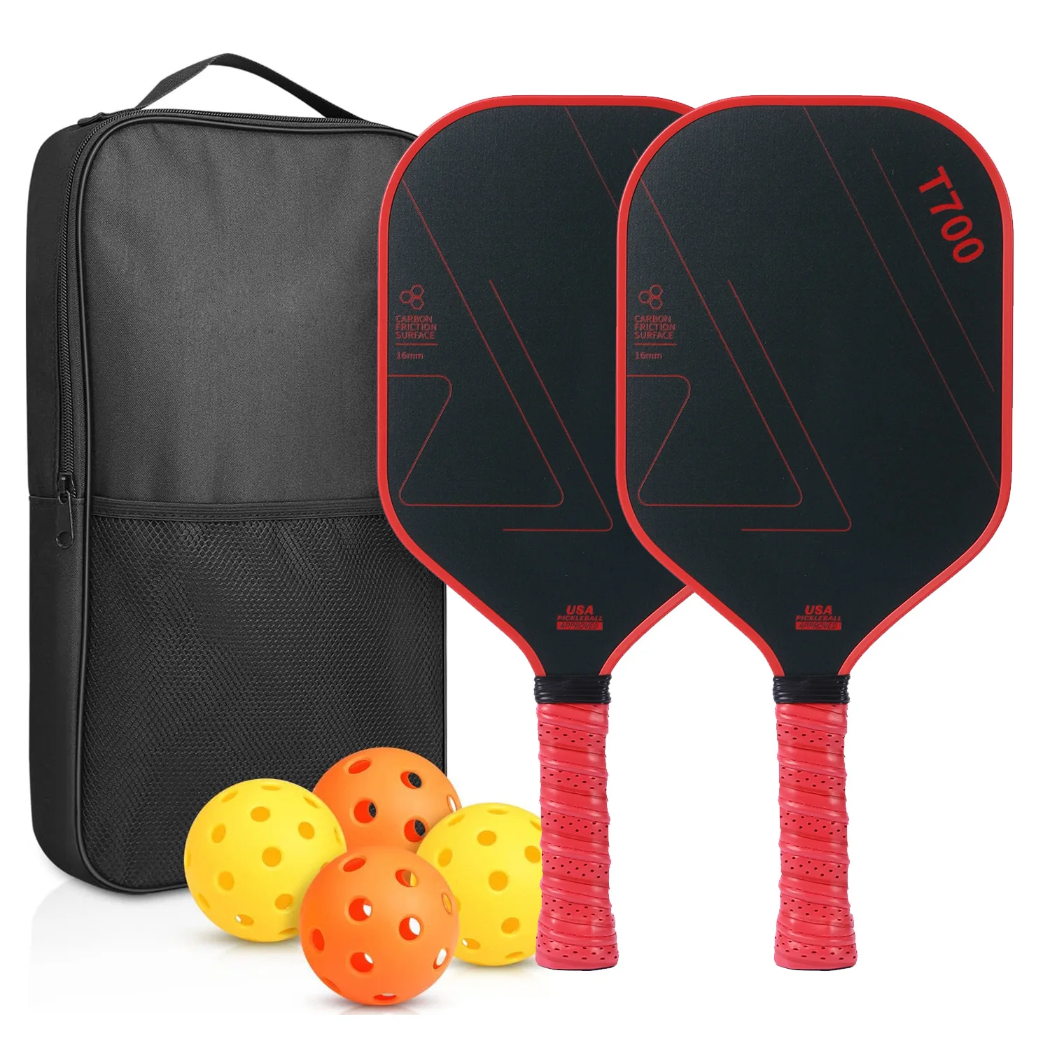 High-end hot-selling pickleball racket carbon fiber 16MM cloth grain frosted board double racket set indoor and outdoor sports