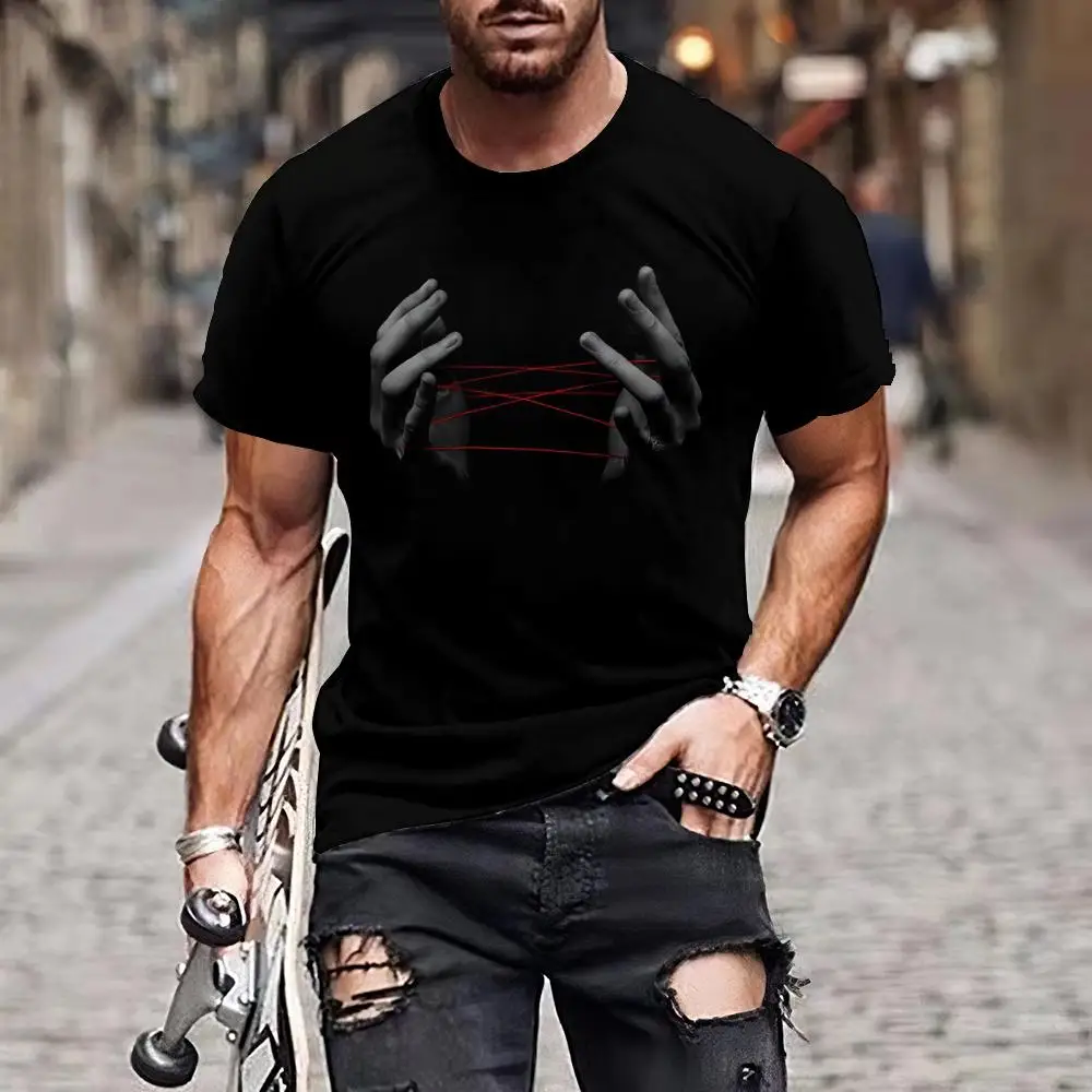 Simple Casual Streetwear T-shirt Men Gesture Print Short Sleeve T shirts For Men Summer Oversize Gym Work out Cool Men Tops