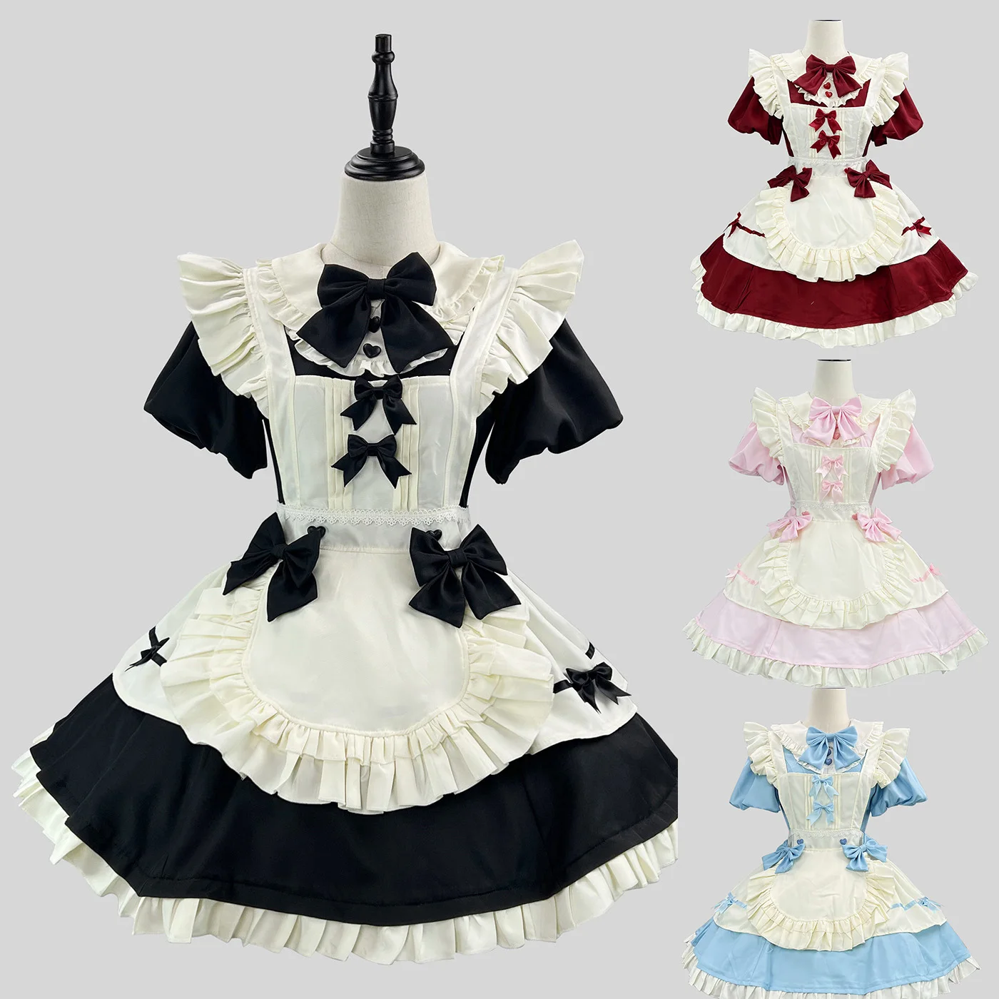 2025 French Sweet Cute Lolita Maid Dress Cosplay Costume Girl Woman Elegant Waist Hugging Dress Flying Sleeve Party Costumes