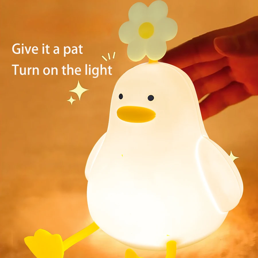 Creative Cute Flower Duck LED Sensor Light Silicone Bedside Table Lamp Sleeping Night Light