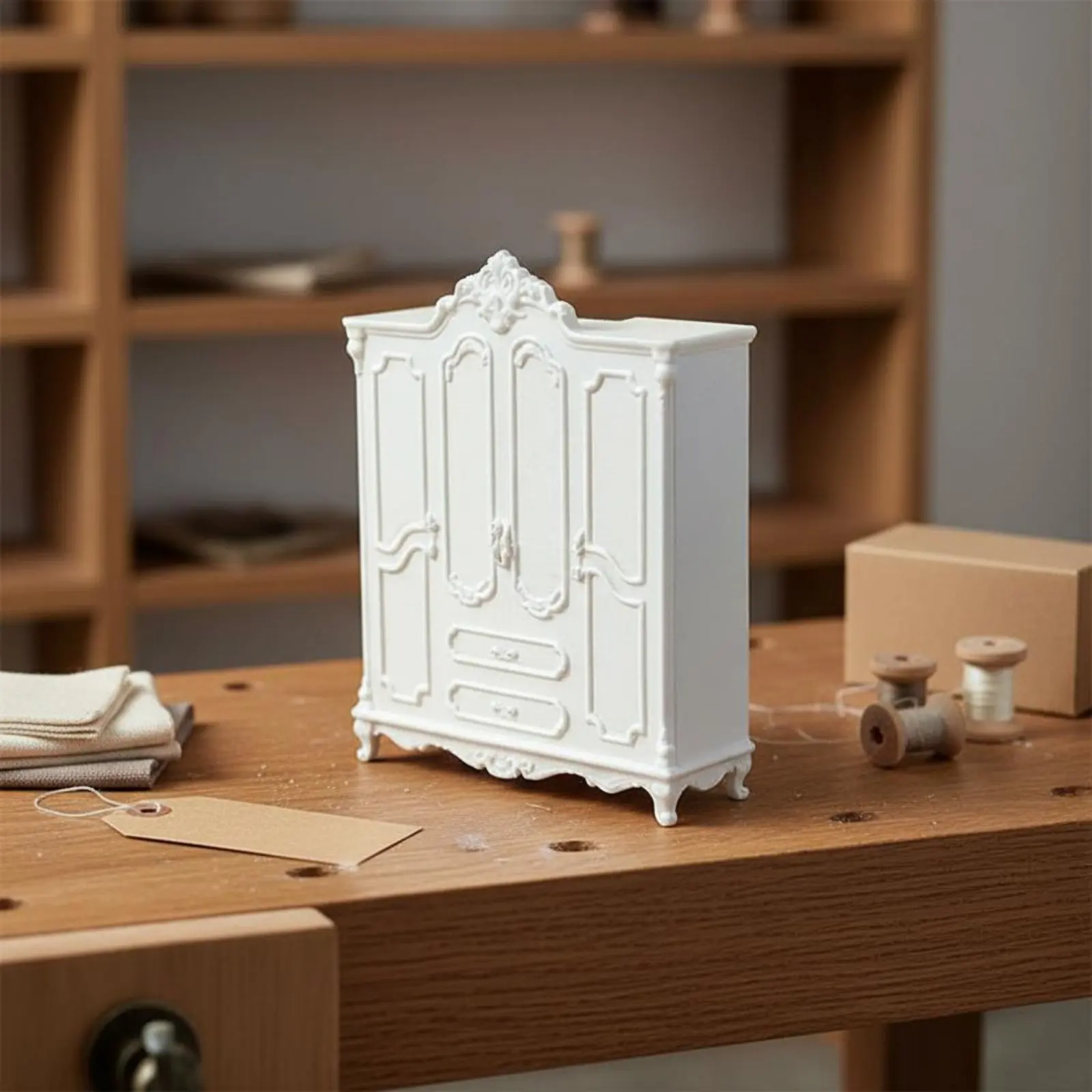 Dollhouse Cabinet European Design Miniature Cabinet Miniature Armoire 1:12 Scale Mini Wardrobe for Pretend Play, Model Scene