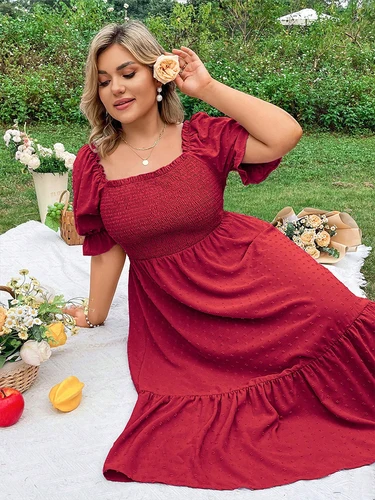 Imagen 2 del producto Vestido romántico de talla grande para mujer, Color puro, atado en la espalda, elegante vestido de talla grande para mujer, Simple pero elegante