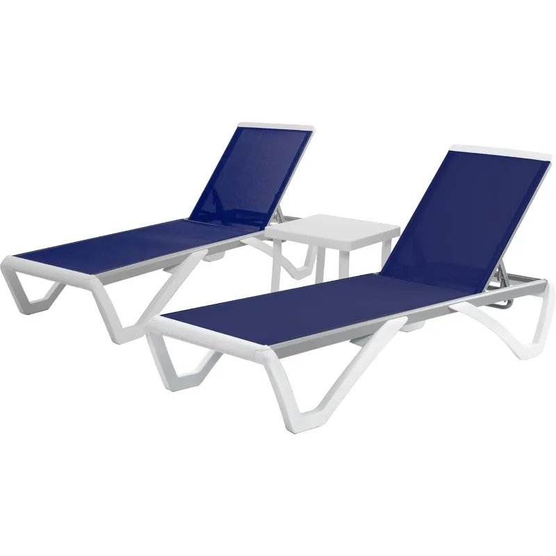 كرسي صالة - أرجل مسطحة بالكامل من الألومنيوم والراتنج، كرسي قابل للتعديل للاستلقاء في الهواء الطلق لحمامات الشمس والشاطئ