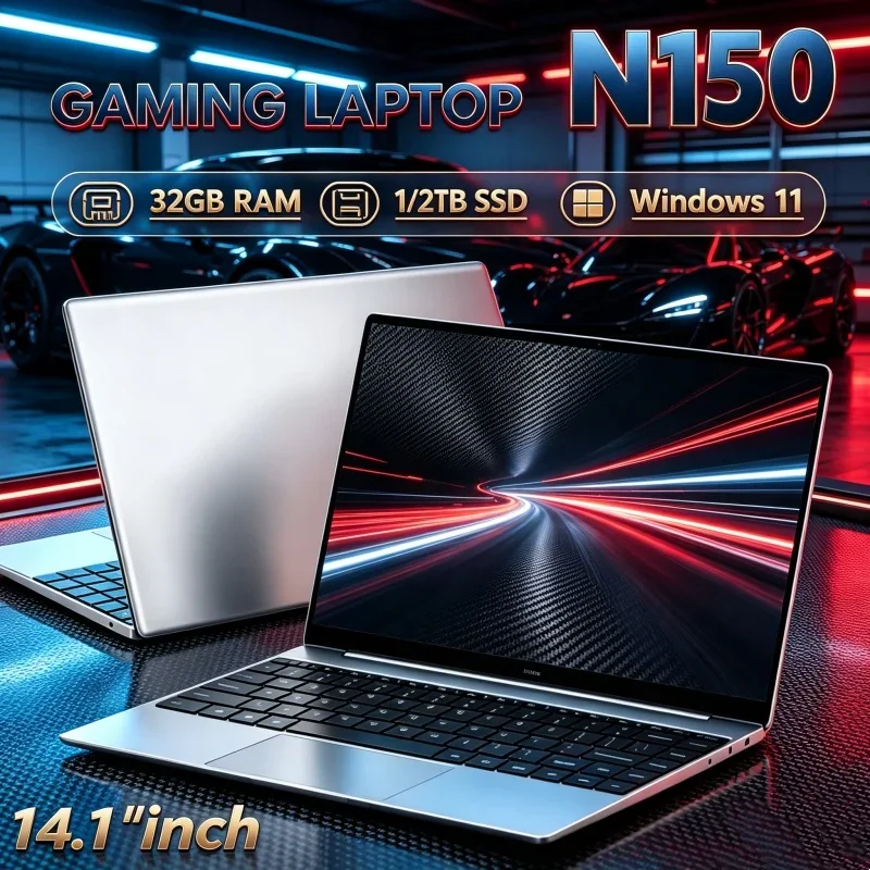 Intel N150 14.1" Instant-response Gaming Laptop Windows 11 32GB RAM 1/2TB M.2 SSD Laptops 4K HD Desktop Office School Study
