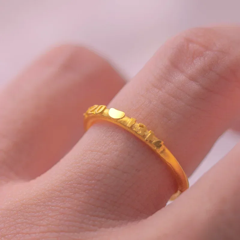 

9999 Real Gold 24K Temperament Simple Sandblasting 520 Plain Ring Ancient Heritage 1314 Ring for Men and Women Couples Style