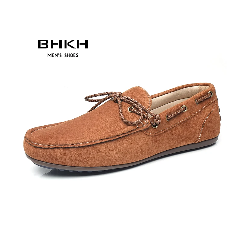 BHKH New Loafers Shoes Men 2024 Spring/ Summer Kid Suede Leather Men Casual Shoes Comfy Men\'s Flat Fashion Boat Shoes