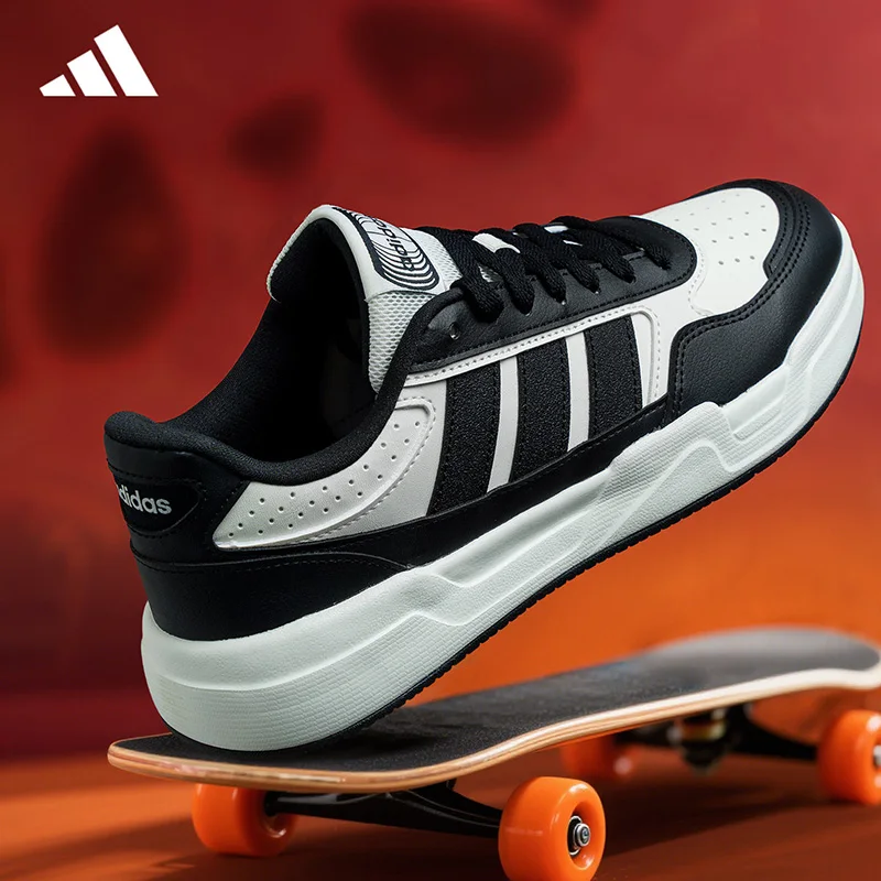 Zapatillas Adidas KI1497 de skate de caña baja, negras y blancas, clásicas con tres rayas, parte superior sintética, con cordones, informales, para hombre y mujer