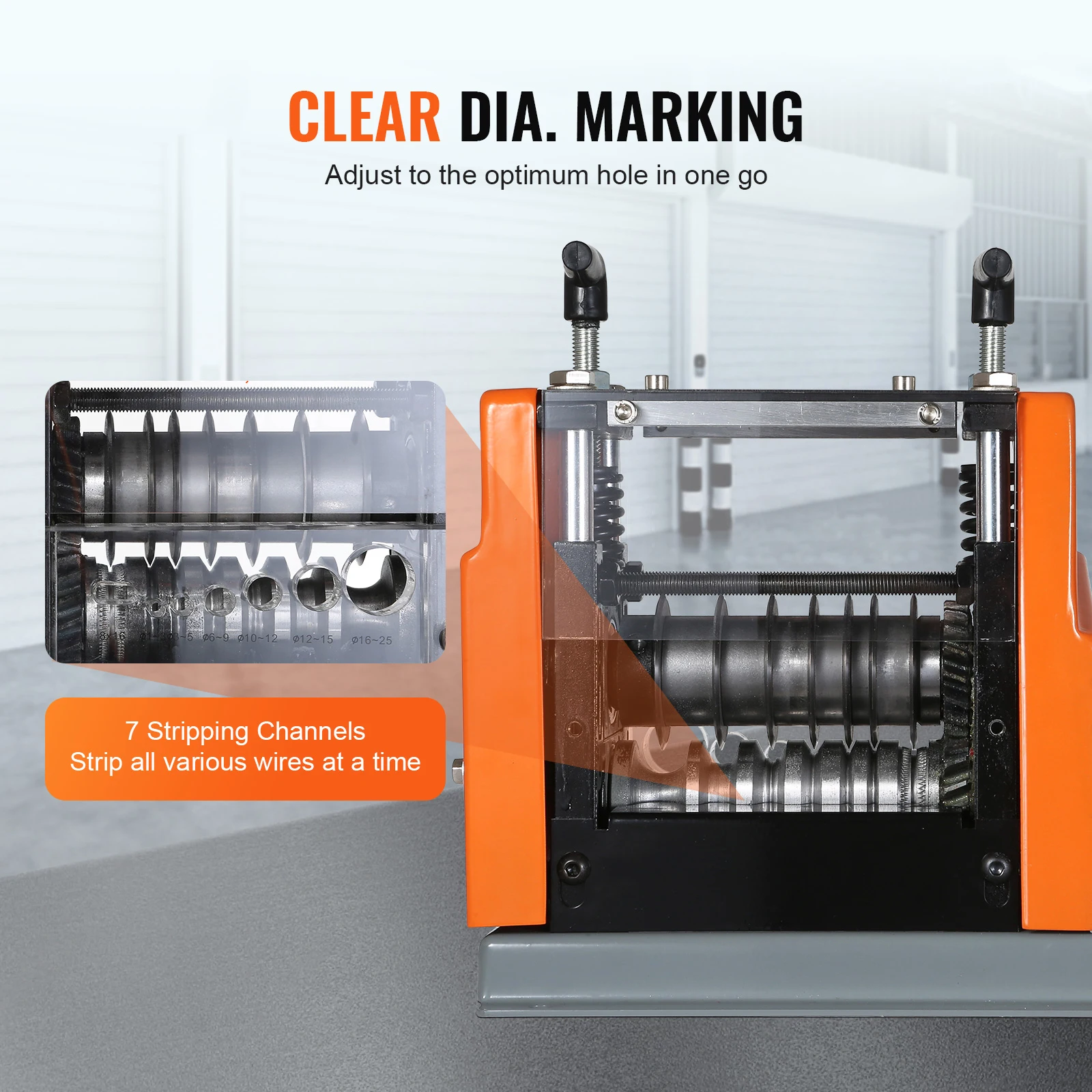 SucceBuy 60 واط آلة تجريد الأسلاك الكهربائية 1.5-25 مللي متر عمق تجريد مرئي 6 مستديرة + 1 قنوات مسطحة لإعادة تدوير خردة النحاس