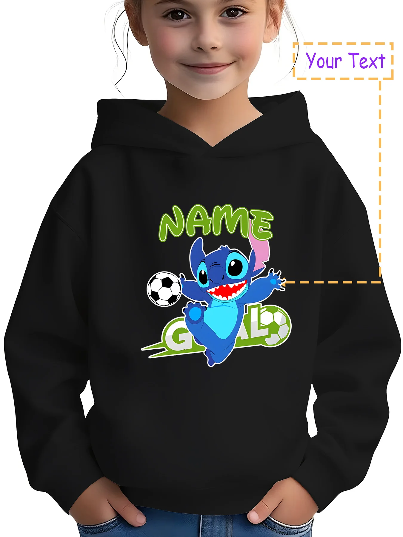 

MINISO Football Stitch Hoodie - Stitch playing football, sporty style, perfect for football activities and gym class. Customize