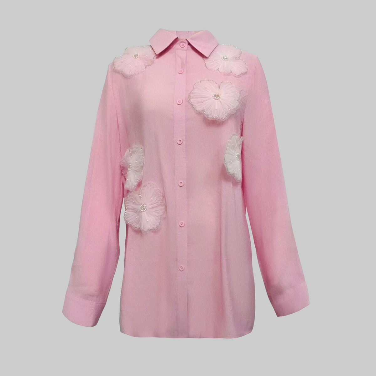 Estate 2026 Nuove camicie a maniche lunghe da donna Primavera 3D Fiore Chic Camicetta Risvolto Top Ufficio Affari Casual Lavoro urbano Donna