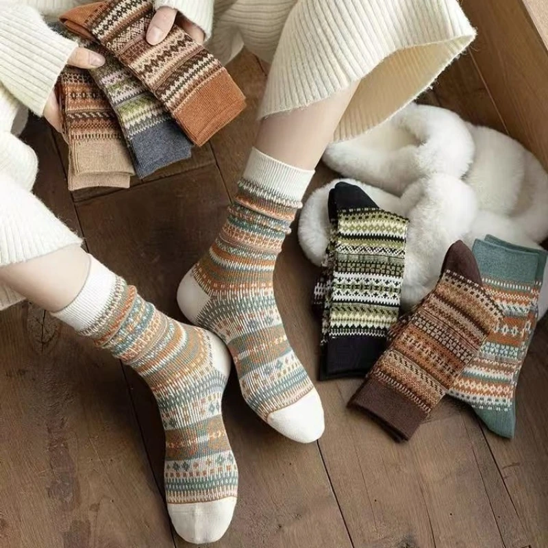

1 пара женских носков, весенне-осенние мужские хлопковые носки в стиле ретро, национальные ветровые полоски, модели для пар, свободный размер