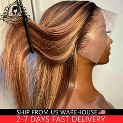Highlight Wig HD 13x6 Human Hair Honey Blonde Brown Colored Lace Front Wigs Pre Plucked Bone Straight Lace Frontal Wig For Women