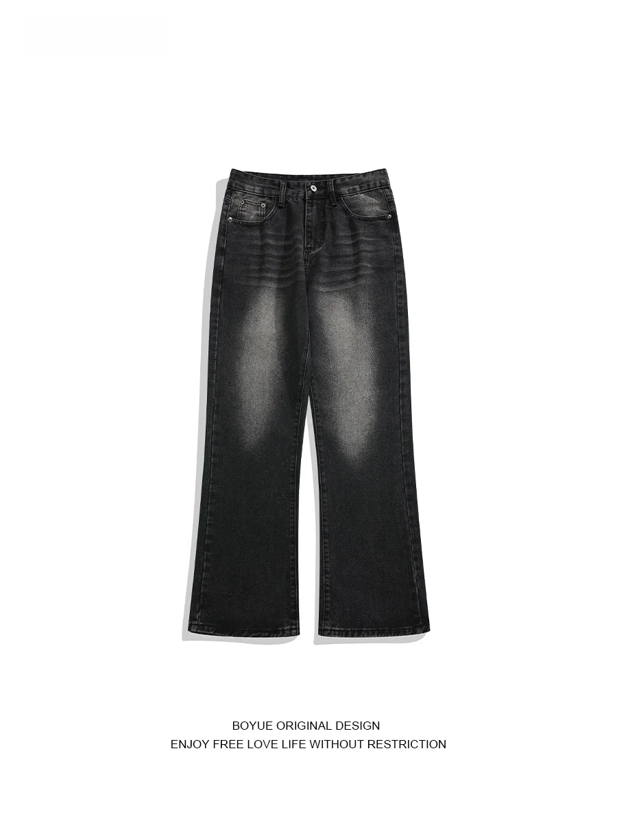

Boyue Water Waed Bell Bot Jeans Men Women Retro Casual High Street Trendy Long Pants Loose Straight Leg Jeans