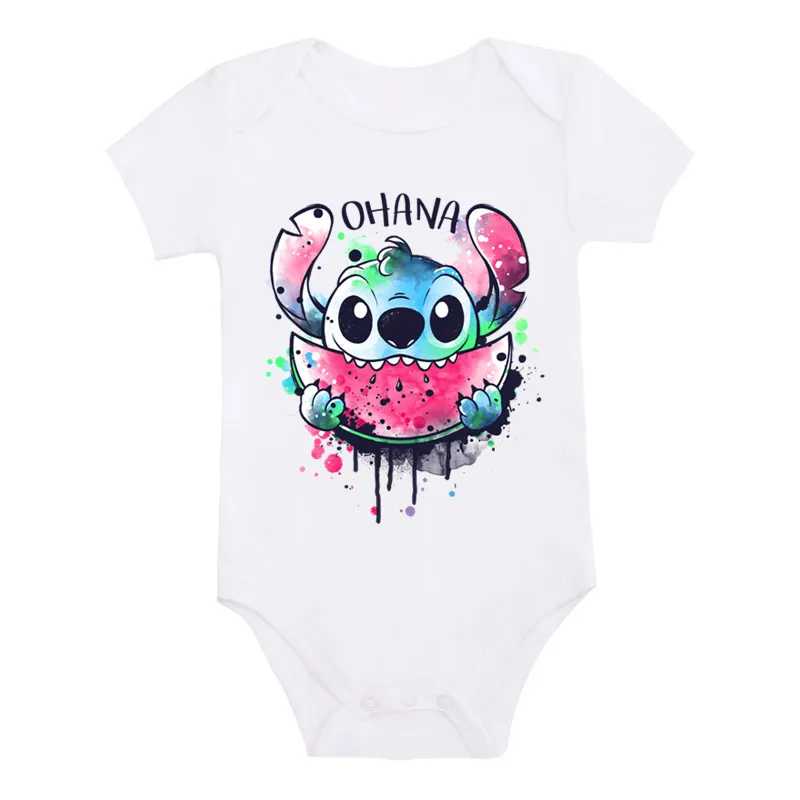 Kawaii Ohana Stitch Print Baby Clothes 100% Cotton Short Sleeve Romper Boy Girl Bodysuit Summer Newborn Jumpsuit 0-24M