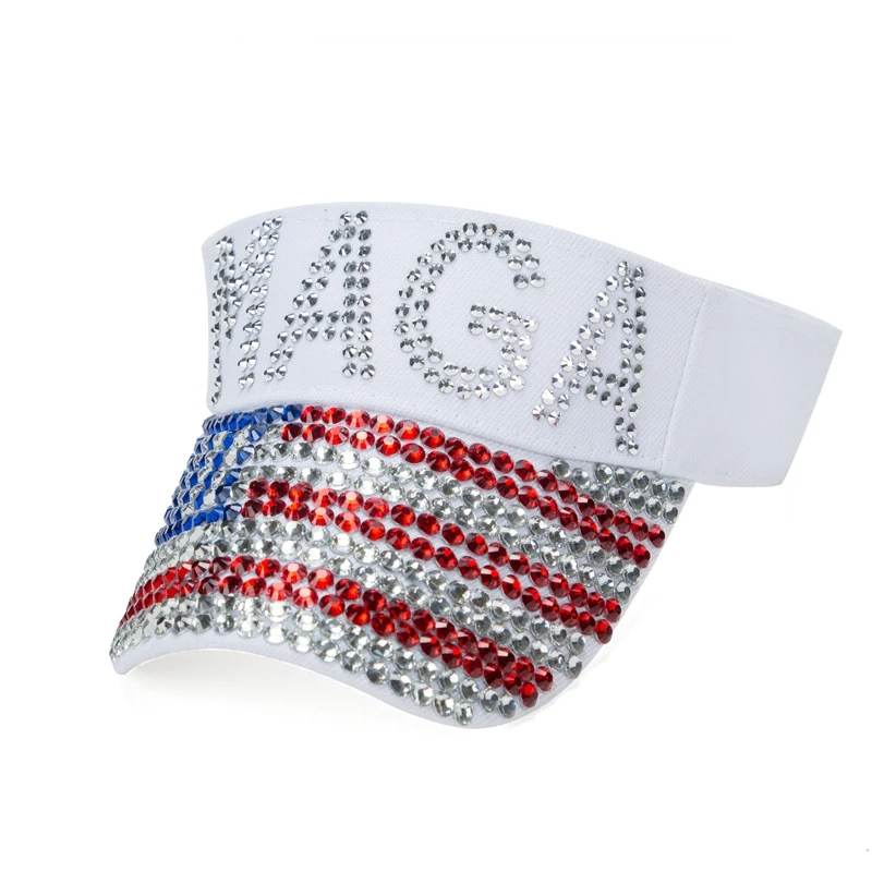 Election Day 2024 Trump Fans Gift American Flag Adjustable Bling Empty Top Hat MAGA Hat Sparkling Rhinestone Diamond Sun Visor