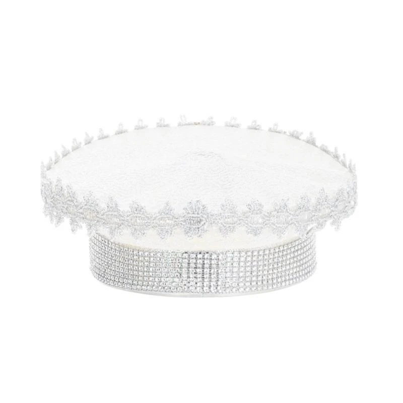 R1WE Blingbling حجر الراين الكابتن قبعة الإبحار حزب قبعة المرحلة الدعائم غطاء الرأس الزفاف