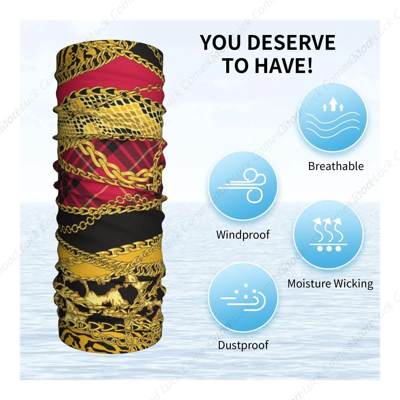Neck Gaiter Scarf Bandanas Face Mask Sun Protection Headbands Balaclavas, Gold Chains Leopard Snake Skin Scottish Tartan view 3
