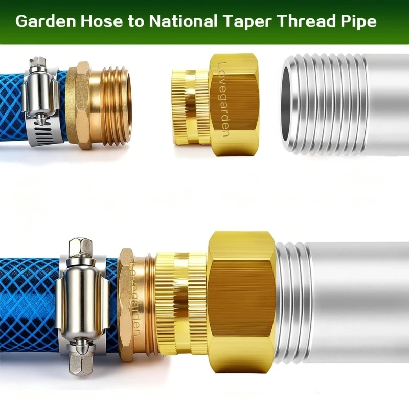 F92B Brass Garden Hose Thread Adapter with Washer Simple Installs for Utility Lines