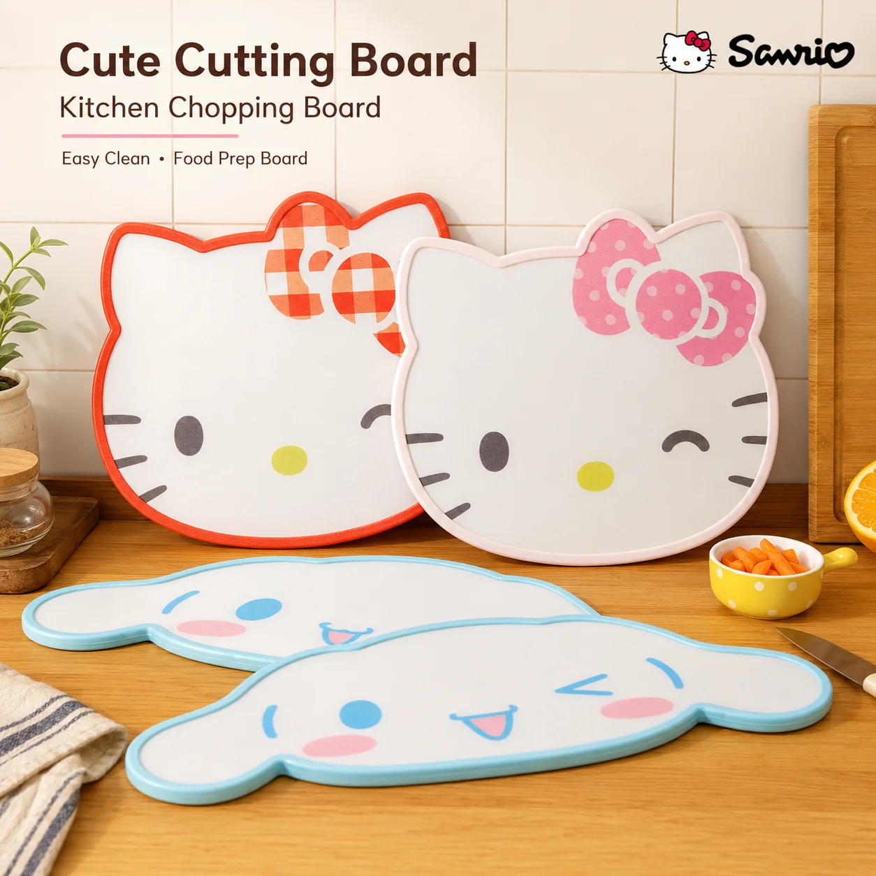 

Sanrio Hello Kitty Cinnamoroll Cutting Board Food Grade PP Kitchen Chopping Board Cute Cartoon Shaped Fruit Prep Board Gift