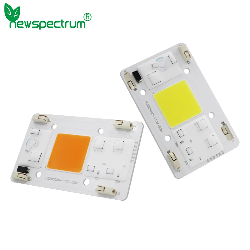 Nenhum terminal de soldagem de energia personalizada ac110v 80w espectro completo cob led crescer chip para o crescimento da estufa flor plântula