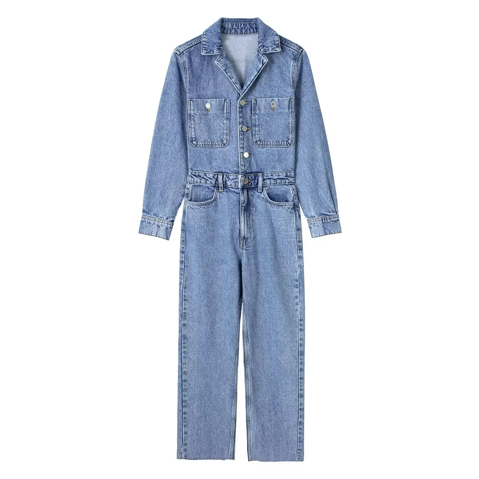 

Overalls Women Jeans One Piece Single Breasted Jumpsuits Vintage Washed Jean Loose Fit Denim Straight Pants Button Casual