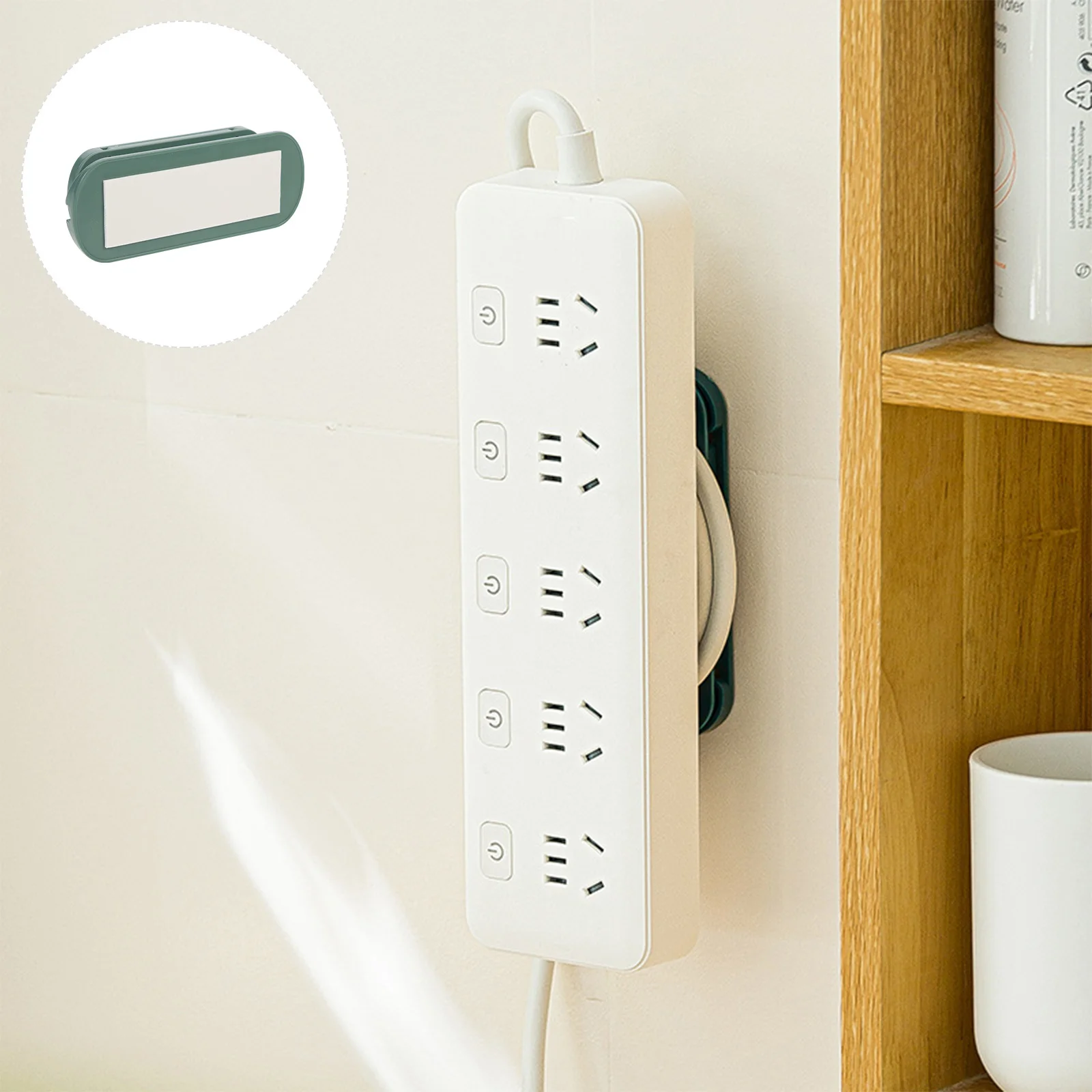 

Power Strip Holder Nail-Free Socket Rack for Wall Mounting Under Desk Organizing with Strong Adhesive and Wire Winding Function