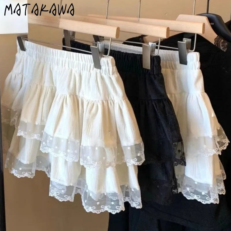 

Мини-юбка Matakawa с кружевом и оборками, милая осенне-зимняя корейская модная женская юбка трапециевидной формы с высокой талией, элегантная винтажная Faldas Mujer