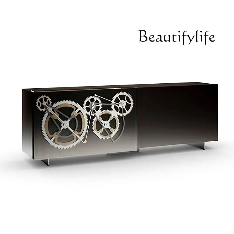 

Italian light luxury stainless steel dining side cabinet high-end large apartment living room household solid wood locker