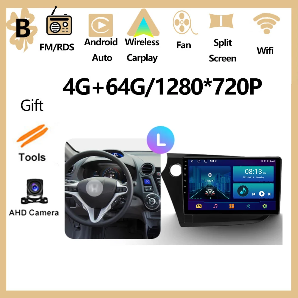 Android 16 autoradio multimediaspeler GPS navigatie stereo voor Honda Insight 2 LHD RHD 2009 - 2014, inclusief Carplay Auto