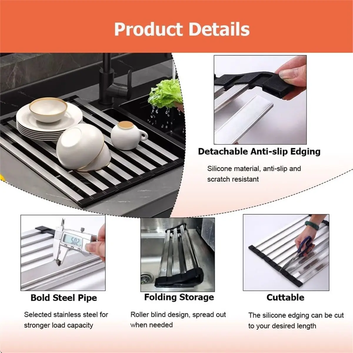 2026 New 304 Stainless Steel Roll Up Dish Drying Rack, Foldable Heat- Dishes Drainer