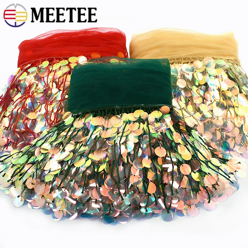 

1/2/3Yards 17cm Sequins Beaded Tassel Fringe Lace Trim Clothes Dresses Decorative Trimmings Stitching Crafts Sewing Accessories