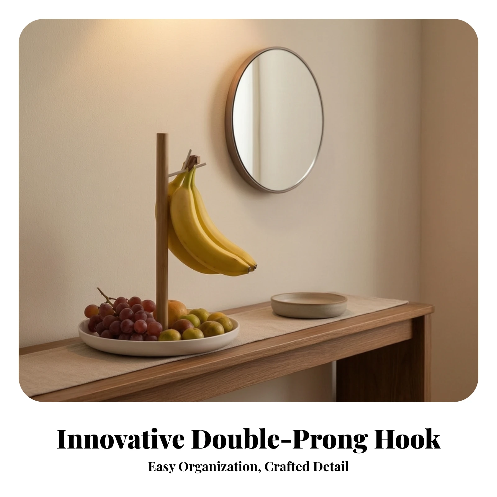 Countertop Fruit Basket with Banana Hanger Space-Saving Fruit Basket with Banana Hook Stand Minimalist Modern
