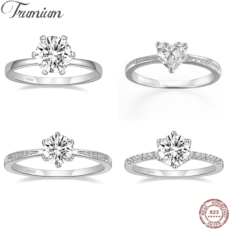 

Trumium 925 Sterling Silver Exquisite Fashion Sparkling 5A Zircon Rings For Women Classic Wedding Engagement Ring Bride Jewelry