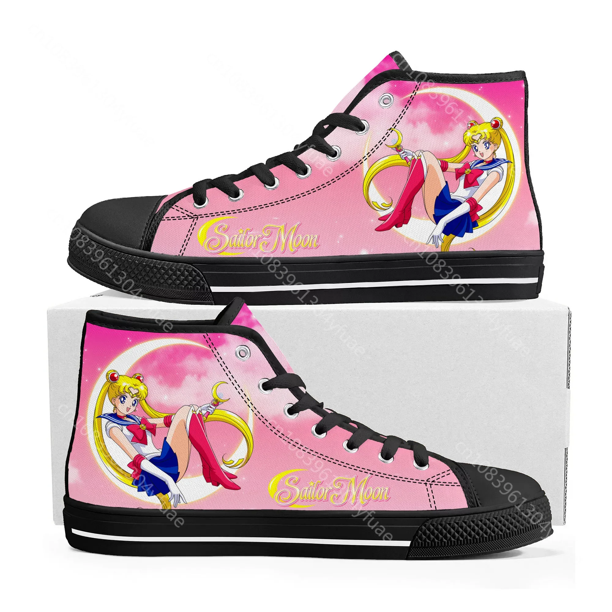 Anime Moon Japanese Manga Cartoon Sailor High Top Sneakers Mens Womens Teenager Canvas Sneaker Casual Couple Shoes Custom Shoe